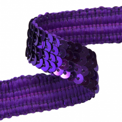 Тесьма с пайетками 12, шир. 20 мм/уп. 25+/-1 м, цвет фиолет - купить в Петропавловске-Камчатском. Цена: 786.13 руб.
