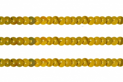 Пайетки "ОмТекс" на нитях, SILVER SHINING, 6 мм F / упак.91+/-1м, цв. 48 - золото - купить в Петропавловске-Камчатском. Цена: 356.19 руб.