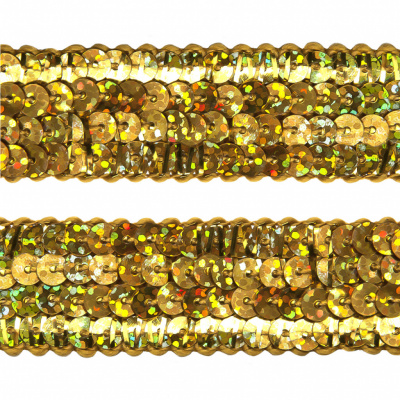 Тесьма с пайетками D16, шир. 20 мм/уп. 25+/-1 м, цвет золото - купить в Петропавловске-Камчатском. Цена: 786.13 руб.